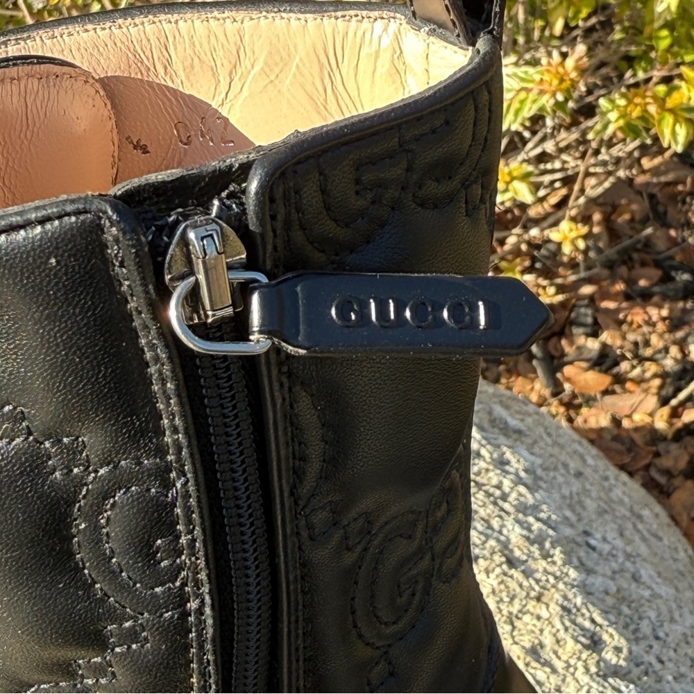 NWB Gucci GG Embossed Matelasse Cordovan Lux Lace Up Boots Booties 37.5 718386 - Picture 4 of 13
